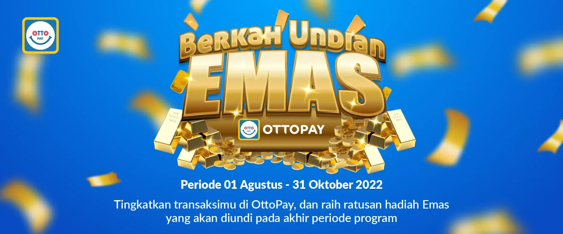Programme banner with the logo at its centre: transact more in OttoPay for a chance at hundreds of gold prizes.