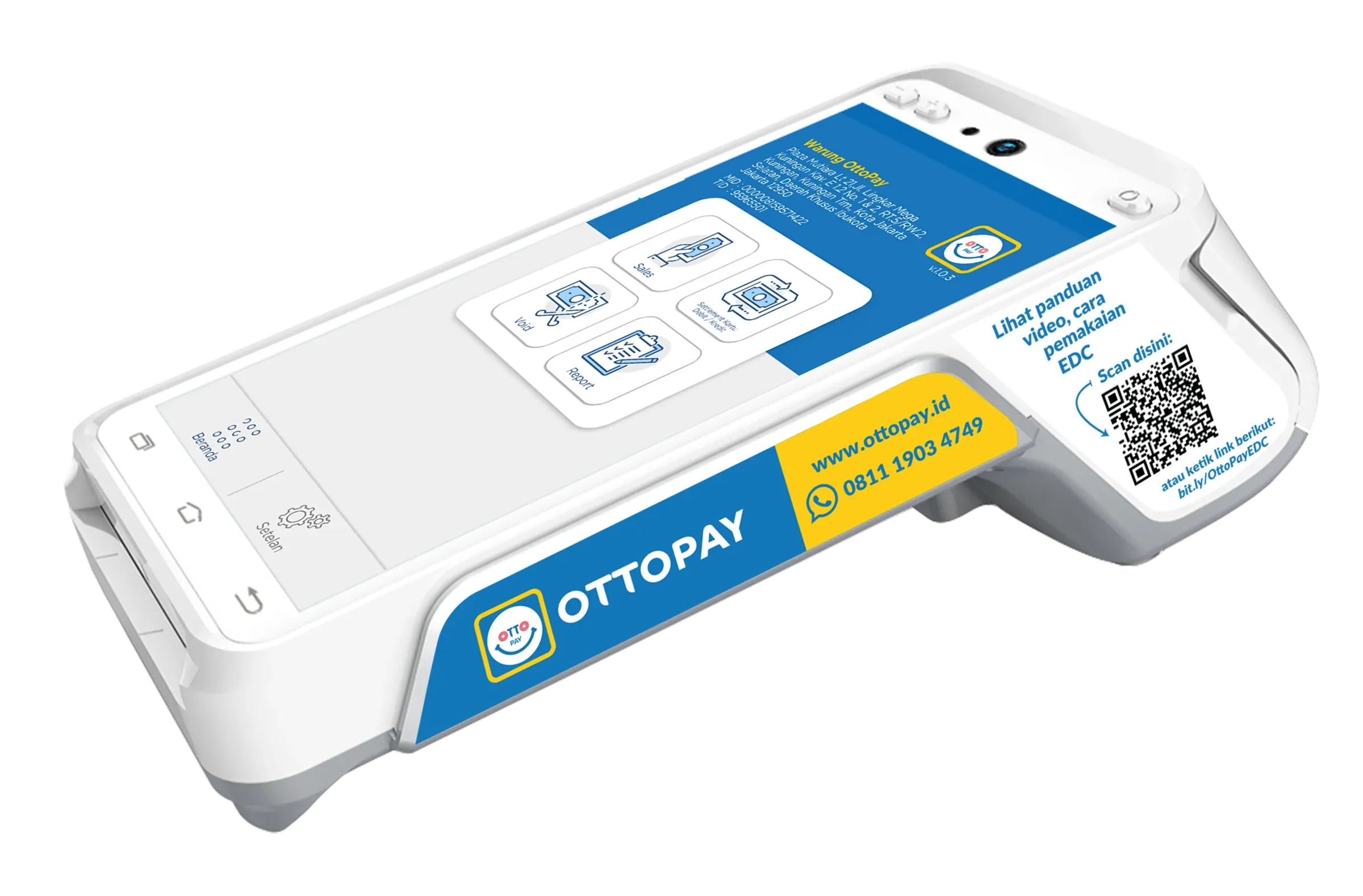 The PAX A930 in OttoPay colours, with a QR code that links to the video guide.