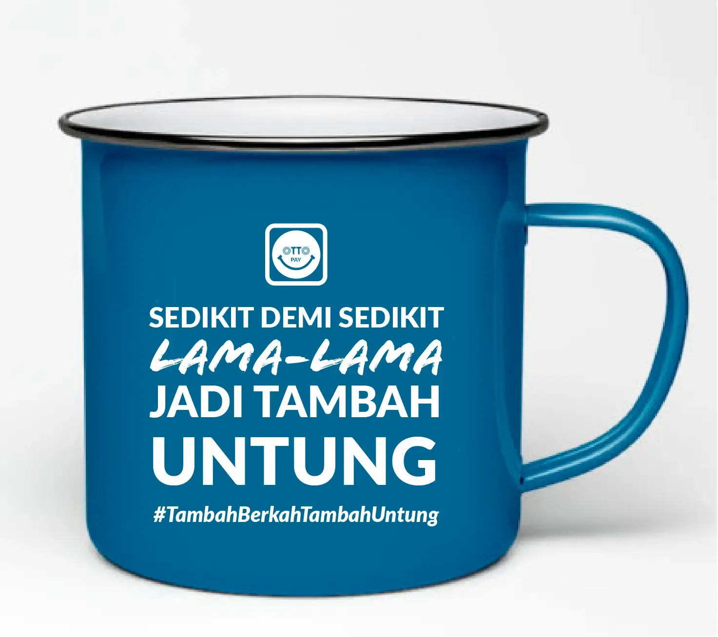OttoPay stainless mug, 2024. Screen printed logo and campaign line.